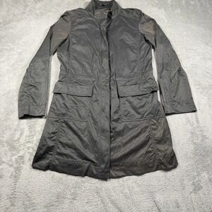 Eileen Fisher Anorak Jacket Womens Small Black Full Zip Mock Neck Utility Coat